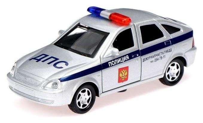 

Машина металлическая Lada Priora полиция, открываются двери, инерция, Серебристый
