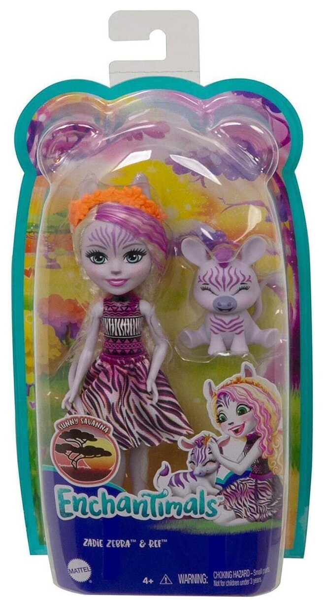 Кукла с любимой зверюшкой Зейди Зебра и Реф Zadie Zebra & Ref Enchantimals  Mattel