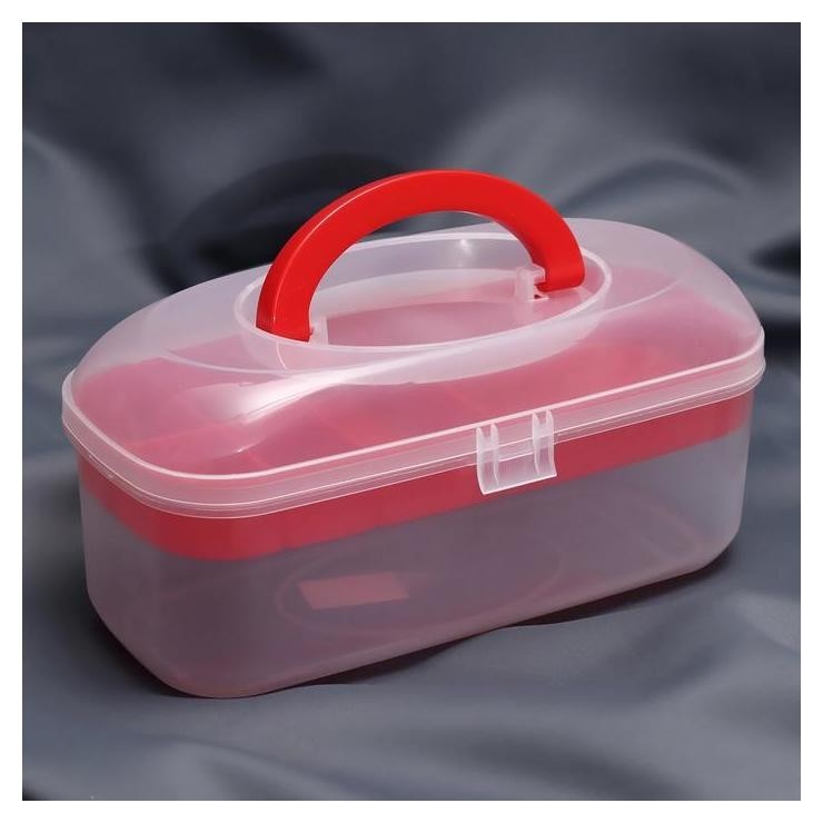 Контейнер для хранения мелочей, 7 отделений, 27,8 × 12 × 13 см, цвет прозрачный/красный