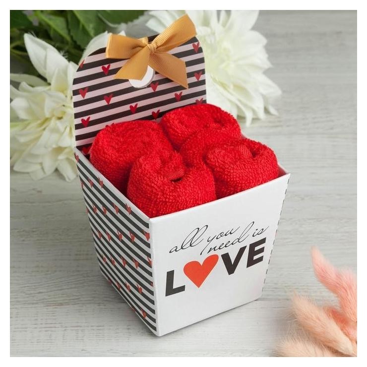 

Набор махровых полотенец "Love" 30х30 см-4шт, хлопок, 340 г/м2, Красный
