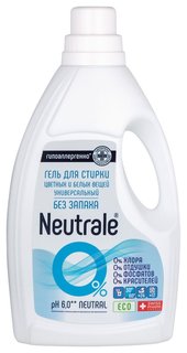 Гель для стирки цветных и белых вещей "Neutrale", универсальный, гипоаллергенный, без запаха и фосфатов, эко, 950 мл Neutrale