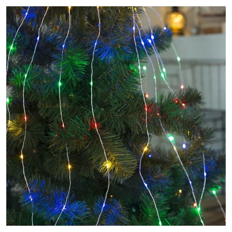 

Гирлянда "Конский хвост" 15 нитей по 2 м, Ip20, серебристая нить, 300 Led, свечение мульти, фиксинг, 220 В