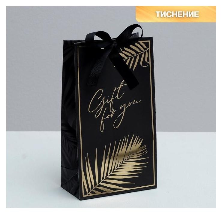 

Пакет подарочный с лентой Gift For You, 13 × 23 × 7 см, Чёрный