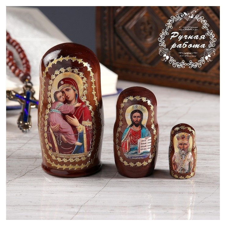 

Матрёшка «Православная», 3 кукольная, владимирская, спас, николай чудотворец