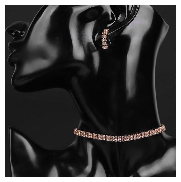 Набор 2 предмета: серьги, чокер "Лёд" два ряда, цвет золото  