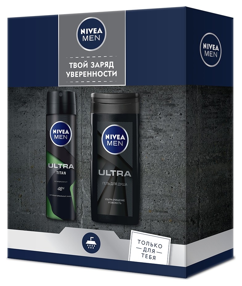 

Набор подарочный Nivea Men ультра и Део ультра (Гель для душа Ultra 250мл, дезодорант Ultra Titan спрей 150мл)