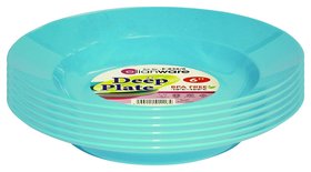 Набор детских плоских тарелок е-836/6 пластик, 15,5 см, набор 6 шт, голубой 