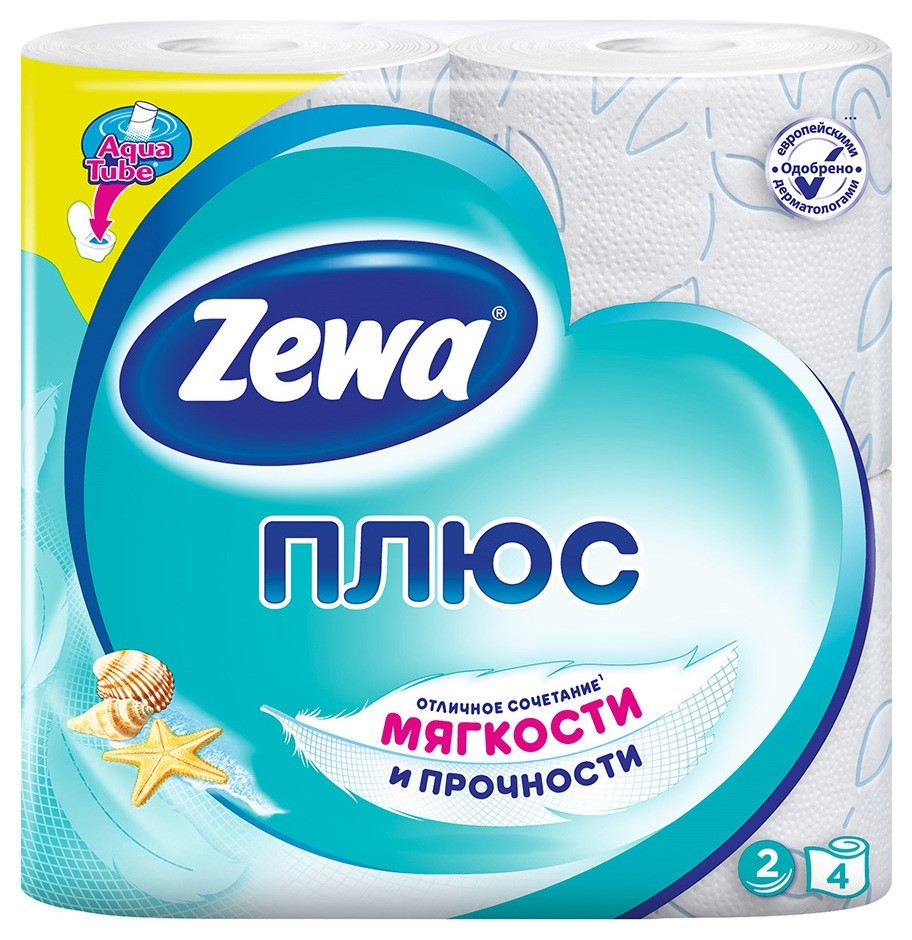 

Бумага туалетная Zewa плюс двухслойная, голубая, 4 шт