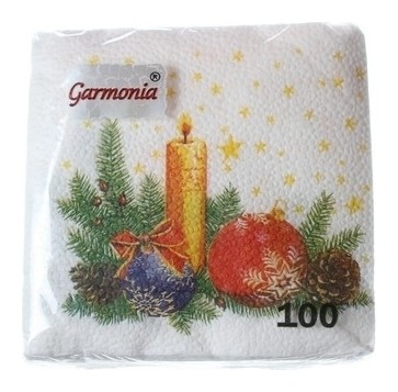 Салфетки бумажные гармония цвета однослойные, 24*24 см, новогодняя свеча Garmonia