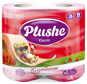 Бумага туалетная Plushe двухслойная, розовая, 4 шт Plushe
