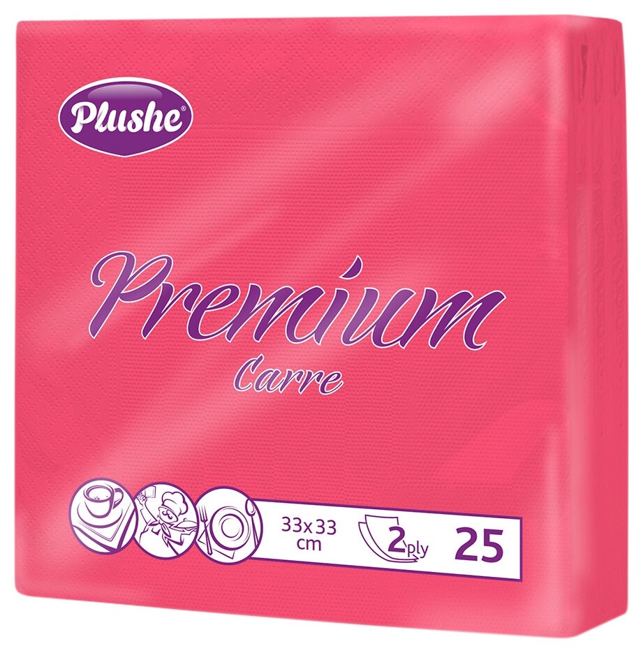 Салфетки бумажные Plushe двухслойные, 33*33 см, премиум красный, 25 листов Plushe