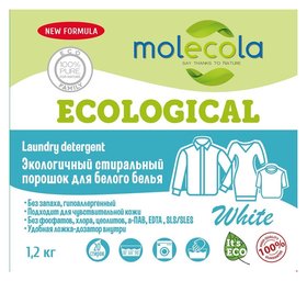 Molecola стиральный порошок для белого белья с растительными энзимами, 1,2кг Molecola