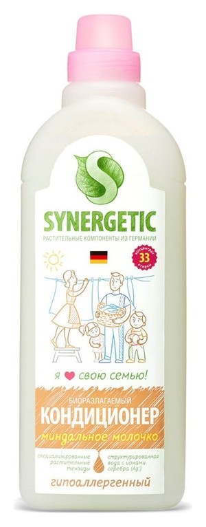 

Synergetic кондиционер-ополаскиватель для белья миндальное молочко, 1л.