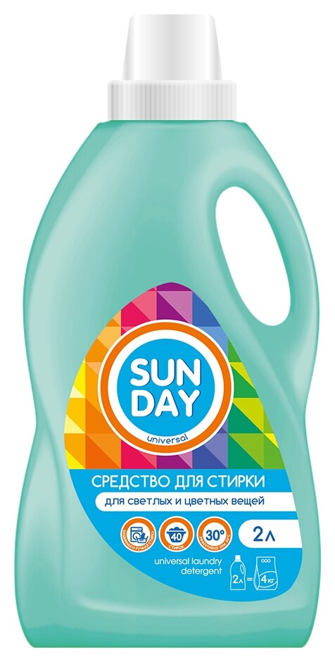Гель для стирки Sunday универсал, для белого и цветного белья, 2 л  Sunday