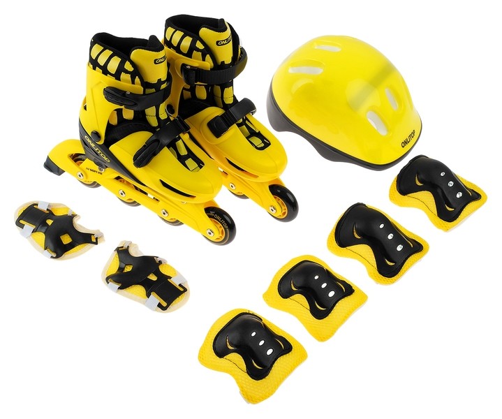 Набор ролики раздвижные + защита, размер 30-33, колёса PVC 64 мм, пластиковая рама желтый