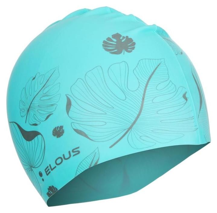 Шапочка для плавания Elous, El009, силиконовая, листики, цвет голубой