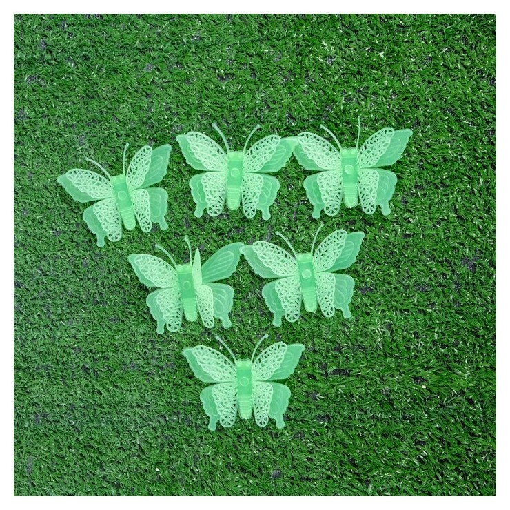 Набор светящегося декора "Бабочки" 6 шт., зелёный, 7 × 5,5 × 5 см 