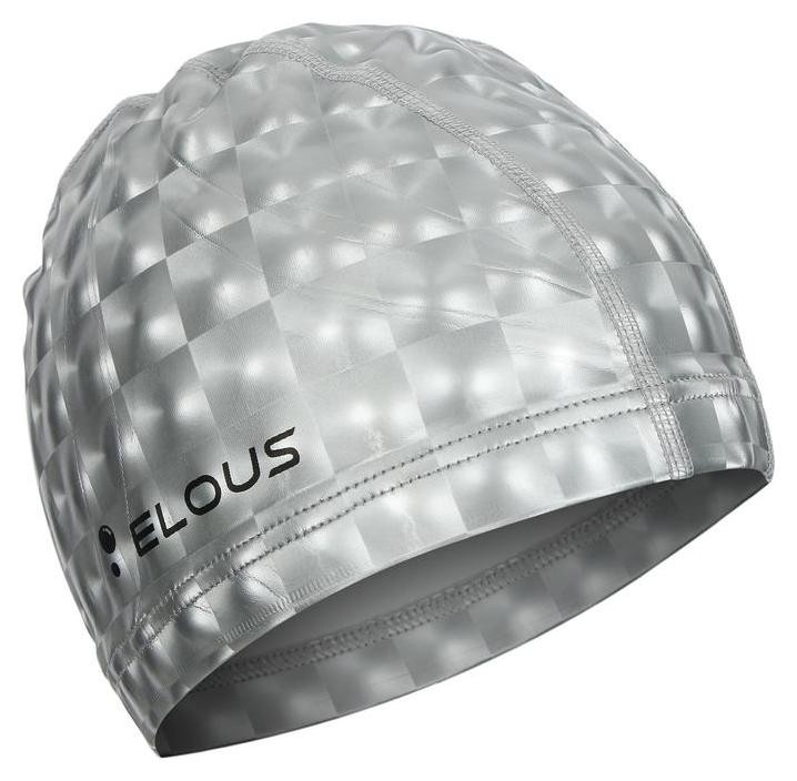 Шапочка для плавания Elous, с 3D эффектом, El002, полиуретан, цвет серебряный