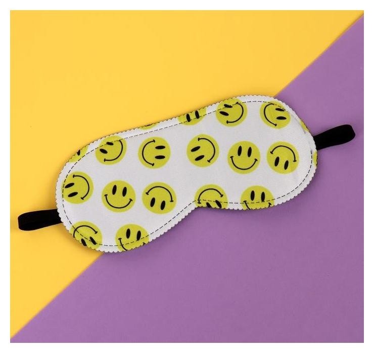Маска для сна «Smile», 19,8 × 8,5 см, резинка одинарная, цвет белый/жёлтый