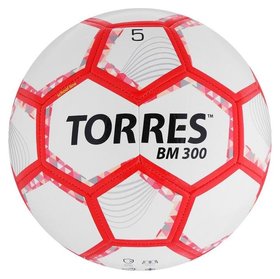Мяч футбольный Torres BM 300, размер 5, 28 панелей, глянцевый Tpu, 2 подкладочных слоя, машинная сшивка, цвет белый/серебряный/красный Torres