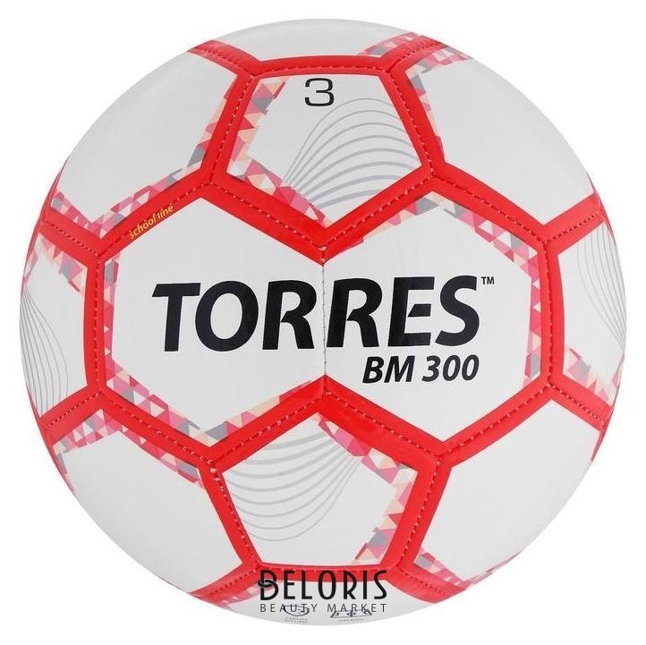 Мяч футбольный Torres BM 300, размер 3, 28 панелей, глянцевый Tpu, 2 подкладочных слой, машинная сшивка, цвет белый/серебряный/красный Torres