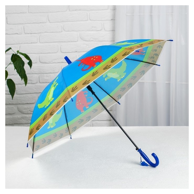 Зонт детский полуавтоматический «Динозавры», R=40см, цвет голубой
