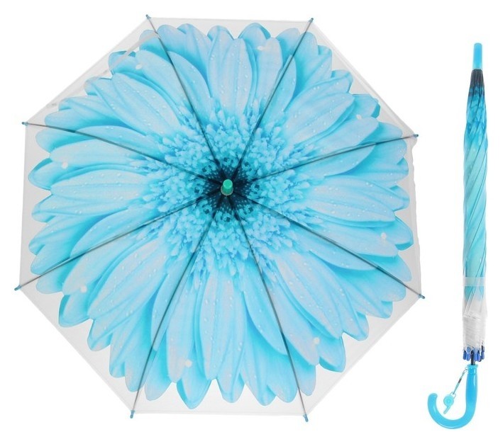 Зонт-трость «Гербера», полуавтоматический, со свистком, R=41см, цвет голубой