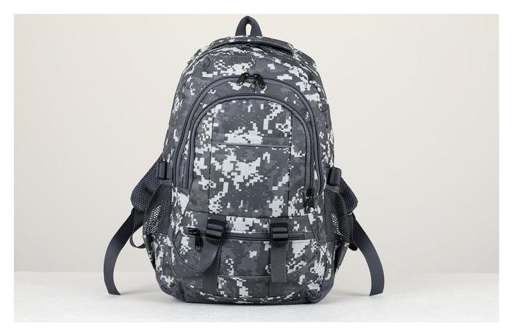 

Рюкзак туристический, 2 отдела на молнии, 5 наружных карманов, цвет серый/камуфляж