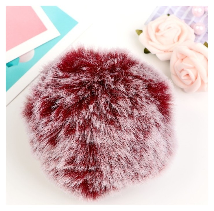 Помпон искусственный мех "Бордовый с белыми кончиками" D=9 см, Белый