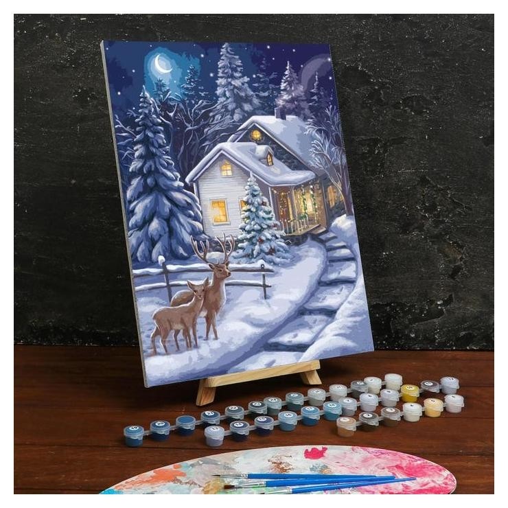 Картина по номерам на холсте с подрамником «Зимняя ночь» 30×40 см