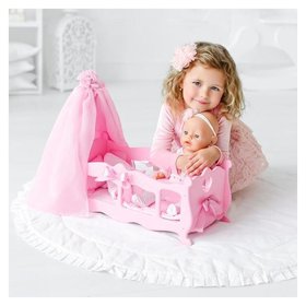Кроватка для кукол с постельным бельем и балдахином, коллекция «Diamond Princess» розовый Манюня