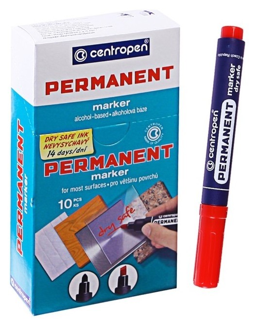 

Маркер перманентный Centropen 8510, 2.5 мм, красный, стойкий к высыханию