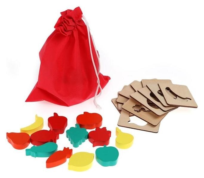 Сортер «Овощи-фрукты» 12 рамок, 12 фигурок, мешочек, 22.5 × 13.5 × 4 см  Alatoys