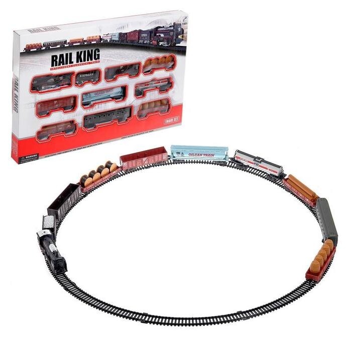 Железная дорога «Товарный поезд», с 9 вагонами, работает от батареек, свет  