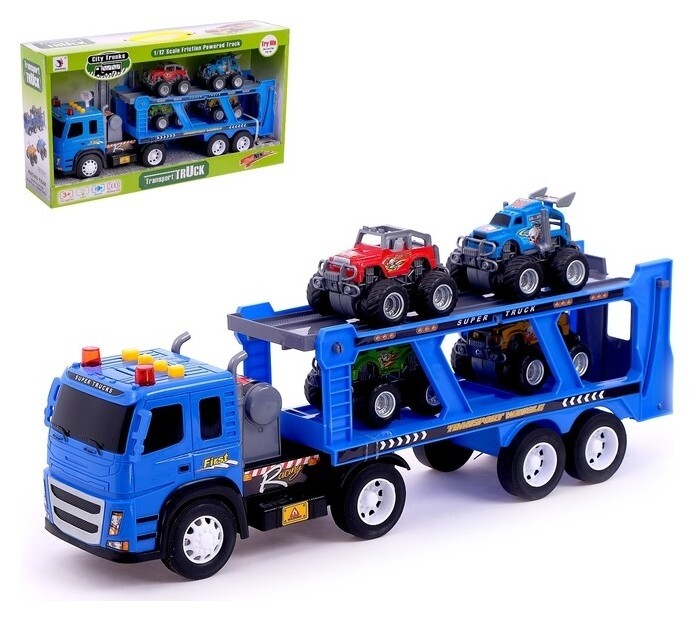 Грузовик инерционный «Автовоз» с 4 джипами, световые эффекты  