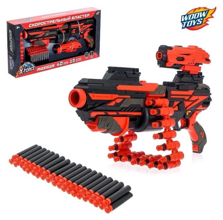 Скорострельный бластер Maxigun, с патронной лентой, стреляет мягкими пулями  Woow toys