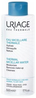 Мицеллярная вода для сухой и нормальной кожи лица и вокруг глаз очищающая Thermal Micellar Water Normal to Dry Skin Uriage