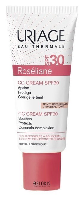 Крем CC для чувствительной кожи лица универсальный тон CC Cream SPF 30 Uriage Roseliane