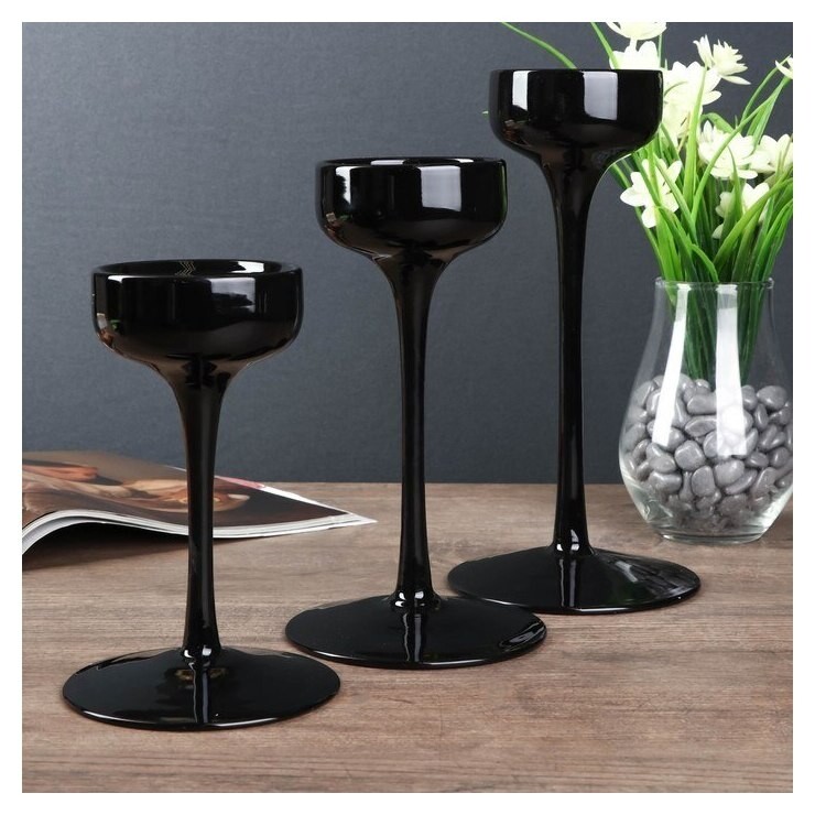 Подсвечник Бокал-креманка на тонкой ножке набор 3 шт  