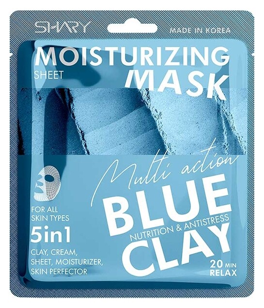 Крем-маска для лица тканевая увлажняющая 5 в 1 Голубая глина Moisturizing Mask Blue Clay  Shary