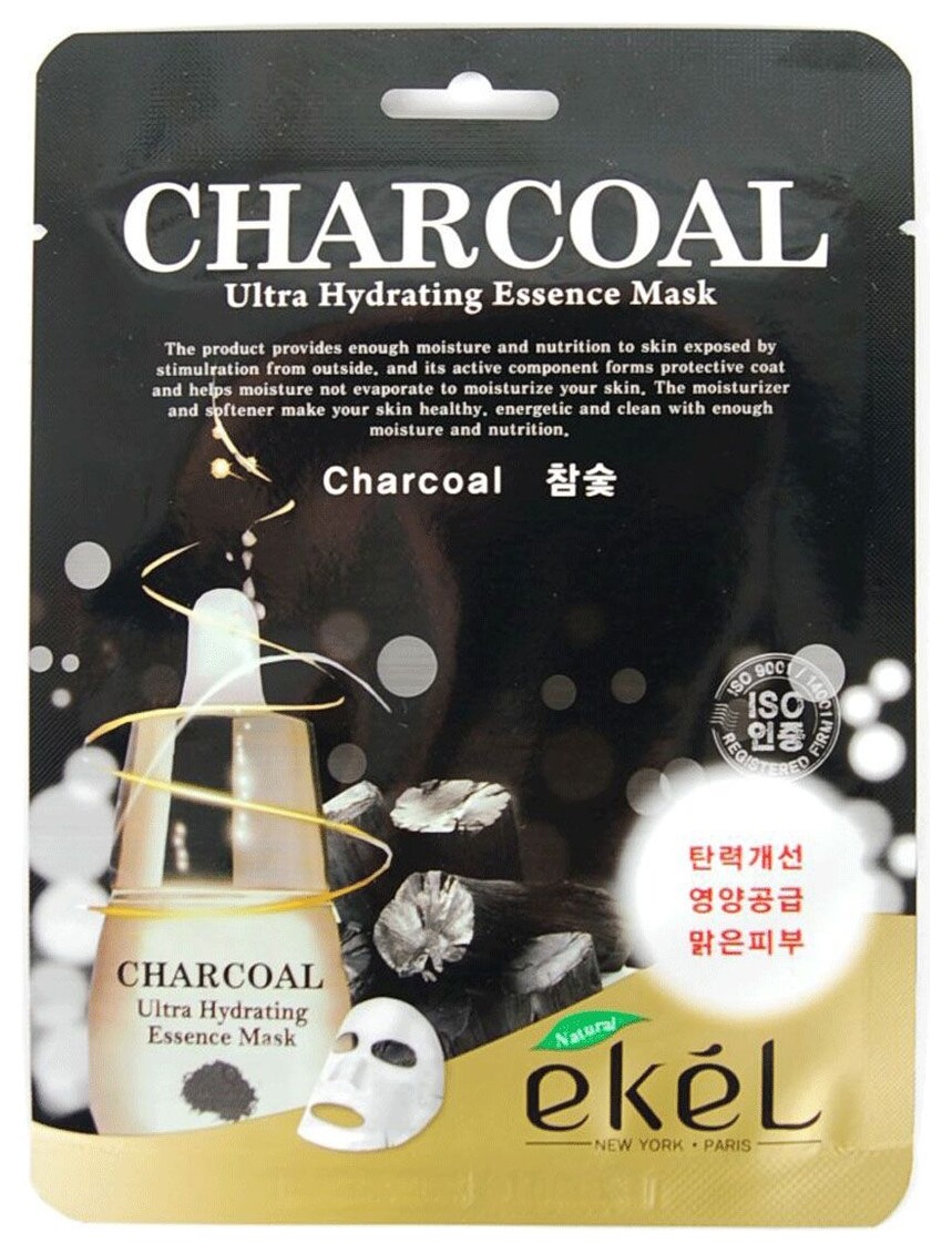 Маска для лица тканевая с экстрактом древесного угля Charcoal Ultra Hydrating Essence Mask  Ekel