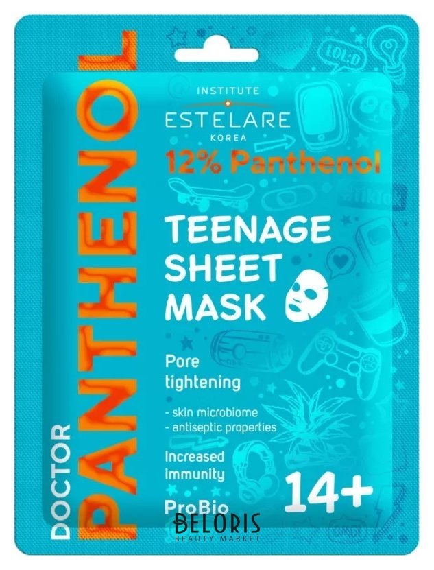 Маска для проблемной кожи лица в пубертатный период 14+ тканевая Teenage Sheet Mask Estelare Doctor Pantenol