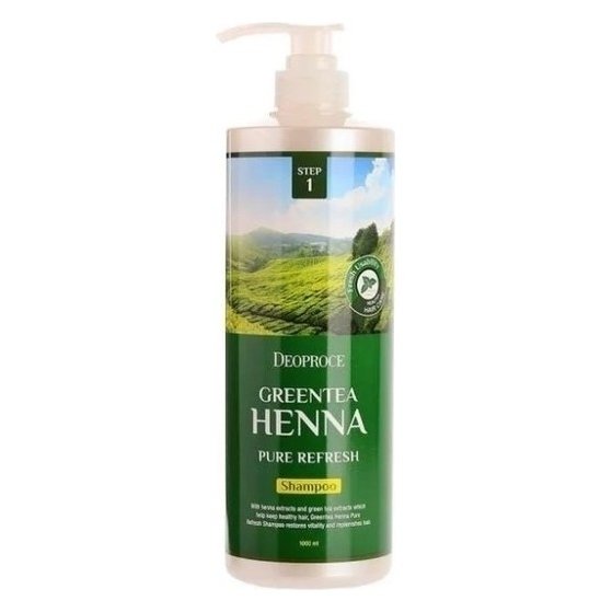 Шампунь для волос с зеленым чаем и хной Green Tea Henna Pure Refresh Shampoo (Объем 1000 мл)