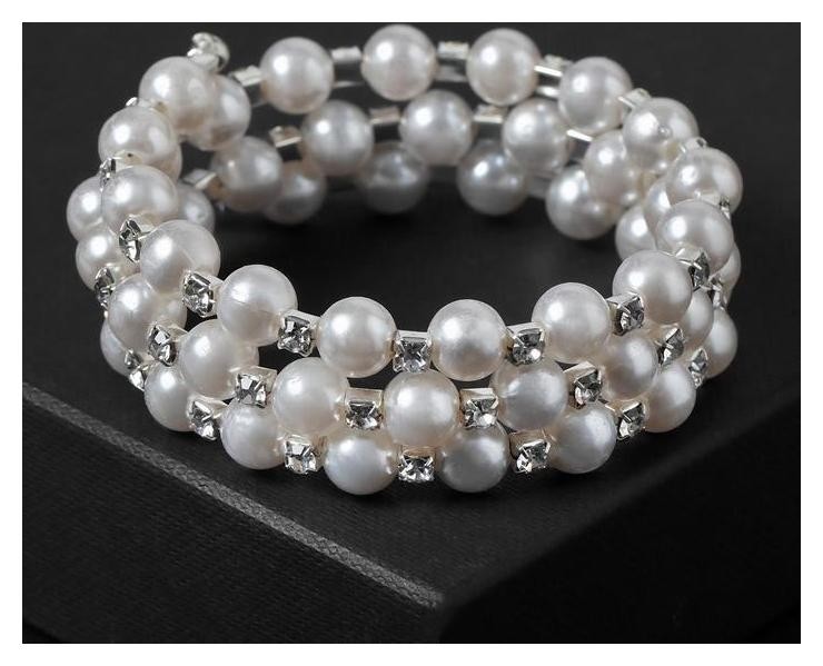 

Браслет-пружинка "Жемчужный ряд" 3 ряда, D=,5 цвет белый в серебре