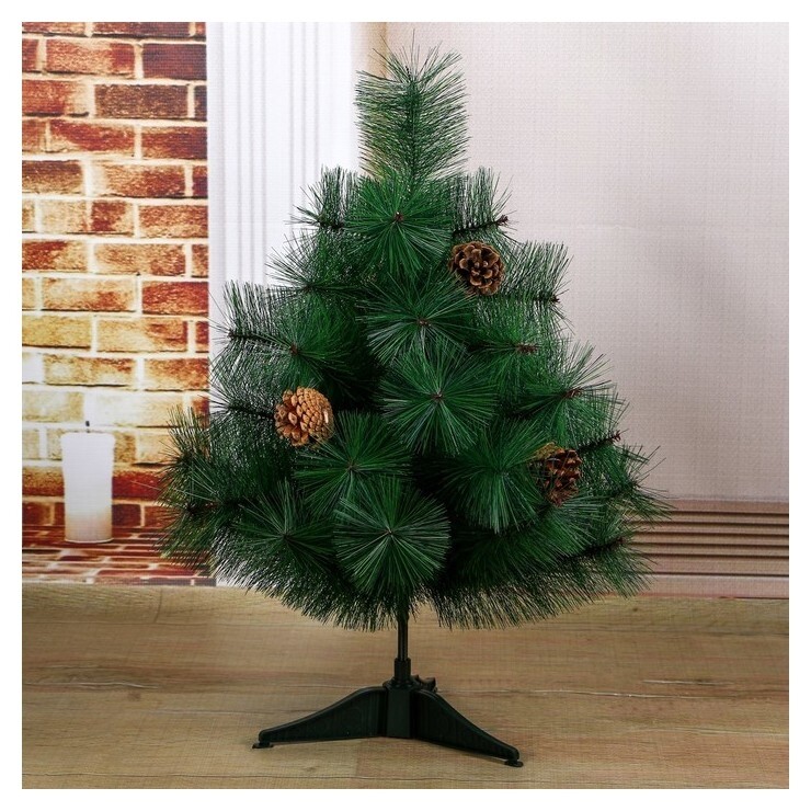 Кедр зеленый шишки 60 см, D нижнего яруса 50 см, D игл 10 см, 35 веток, пласт подставка  Зимнее волшебство