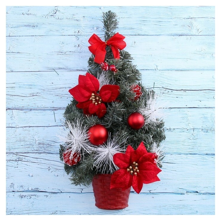 Ёлка декор настенная 50 см с сединой пуанцетия  Зимнее волшебство