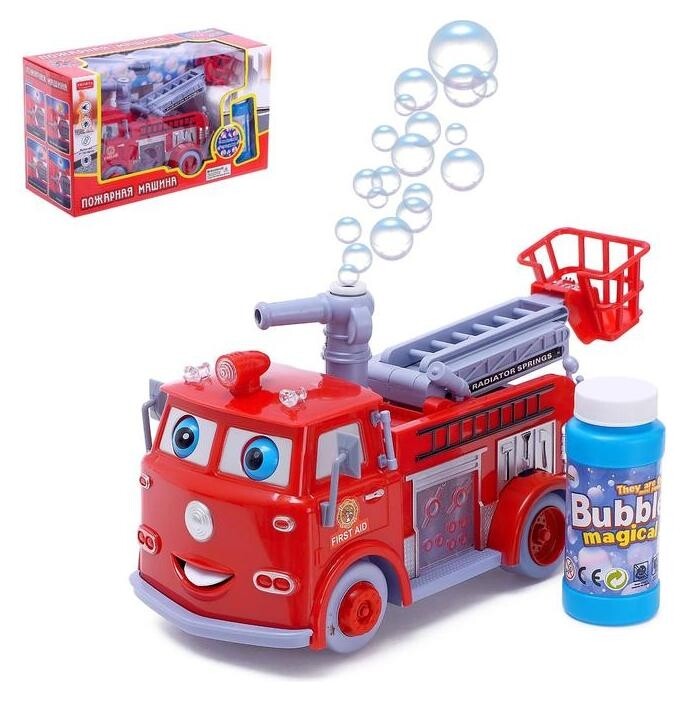 Машина «Пожарная служба» с мыльными пузырями, световые и звуковые эффекты, работает от батареек  
