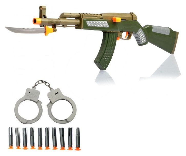Набор военного «Задержание», наручники, автомат, стреляет присосками  