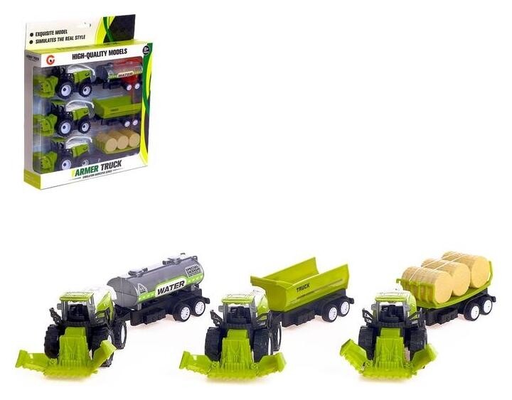 Набор инерционных комбайнов «Ферма», в наборе 3 штуки, с прицепами  