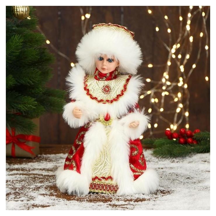 

Снегурочка "Шик" в красной шубке, с косой, двигается, 14х30 см